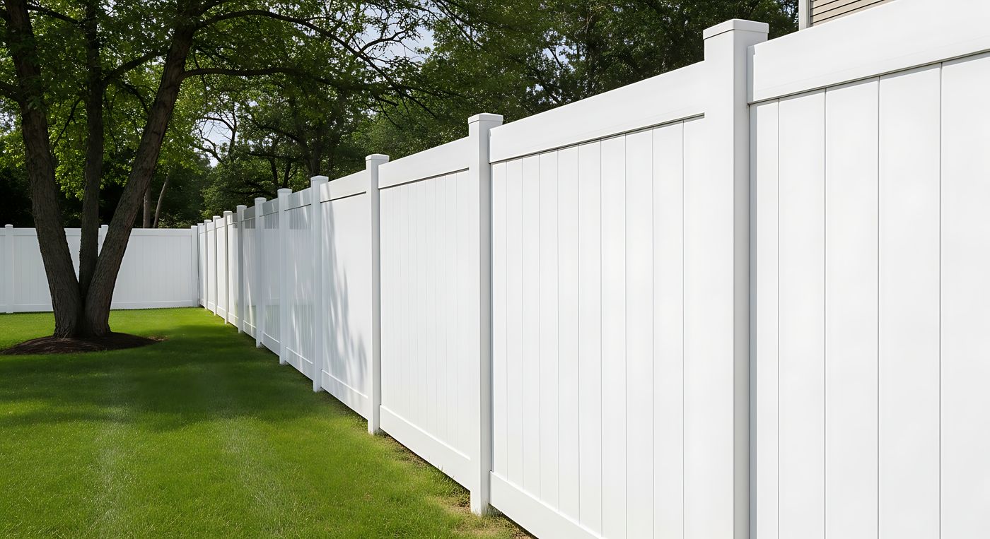 Clean white vinyl fence